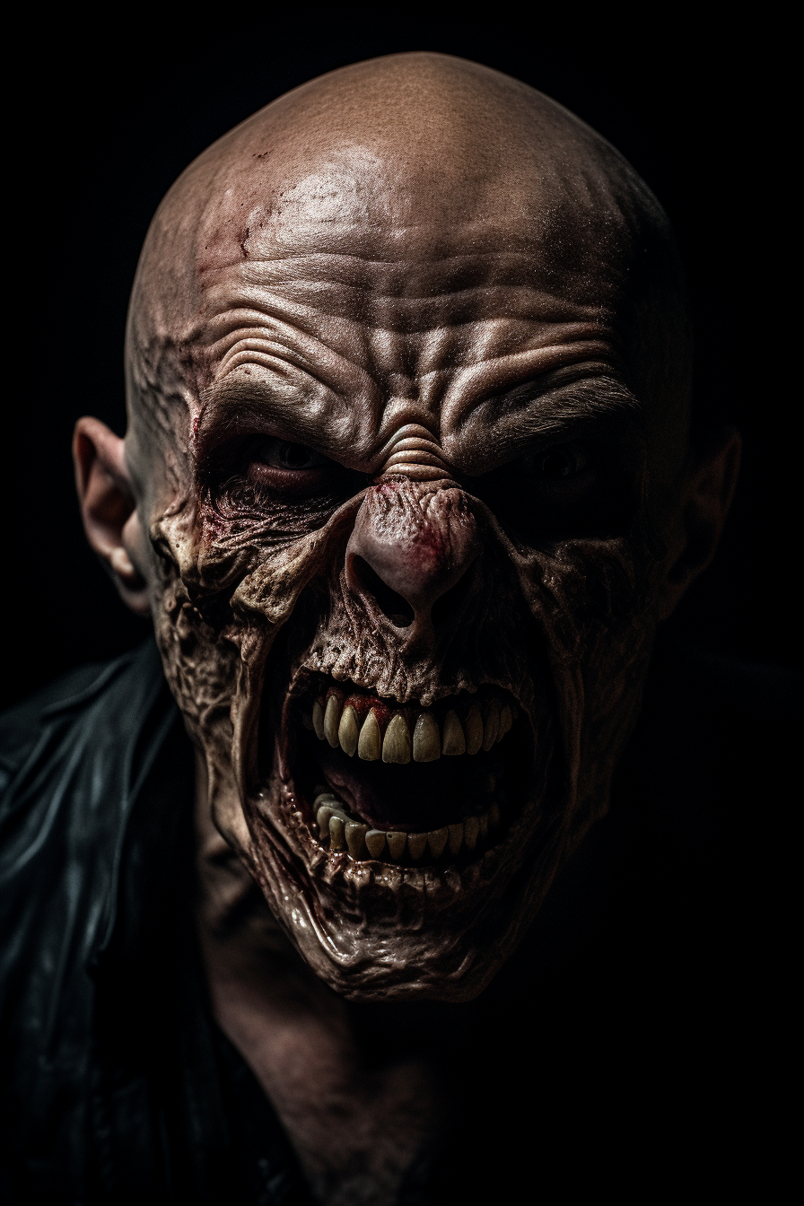 Image of an Angry Bald Man with a Skull Mouth