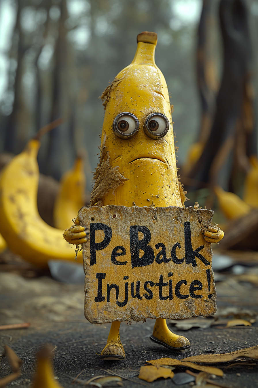 Angry banana with sign  Peel Back Injustice!