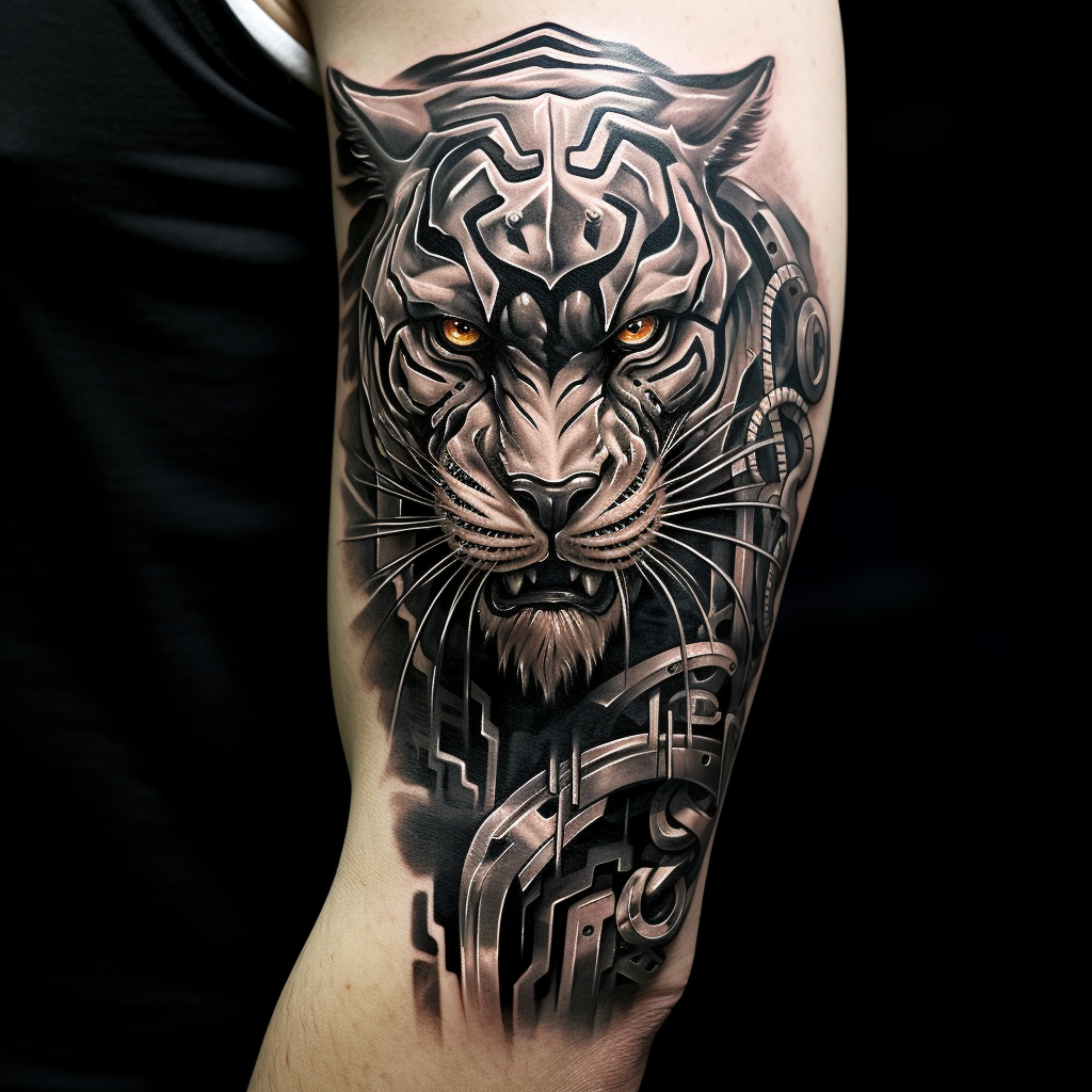 Angry Biomechanical Tiger Tattoo Design