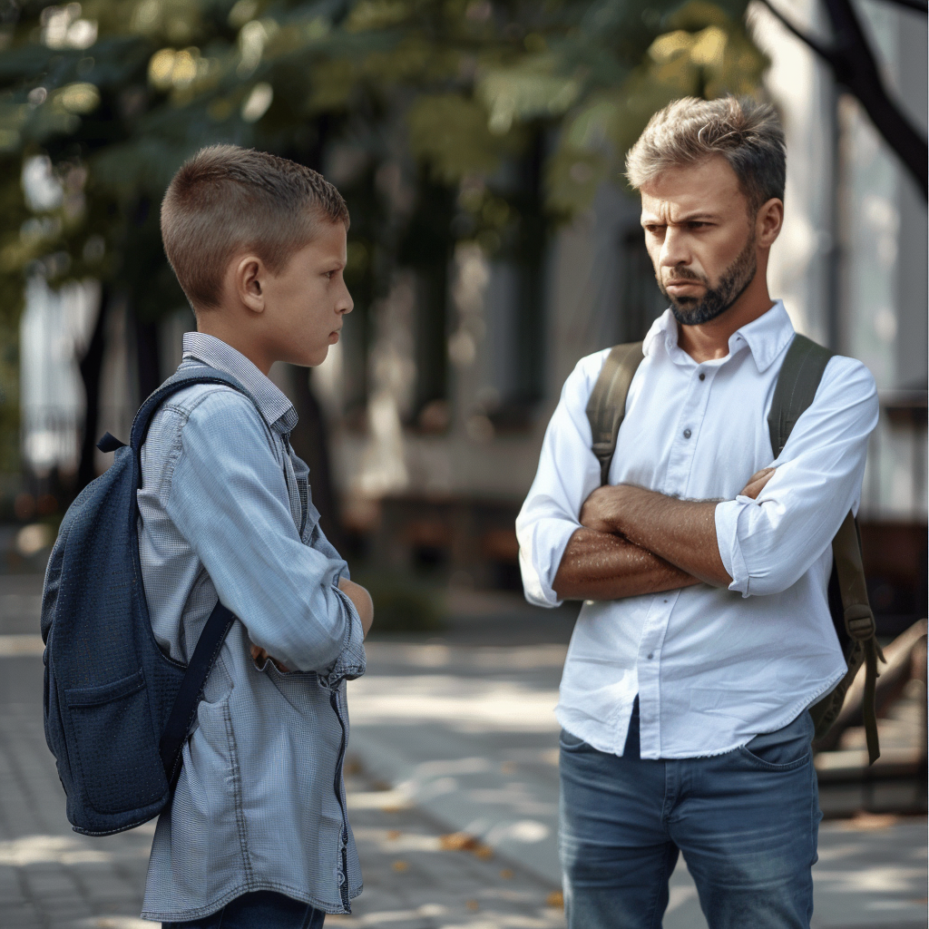 Boy showing anger towards father