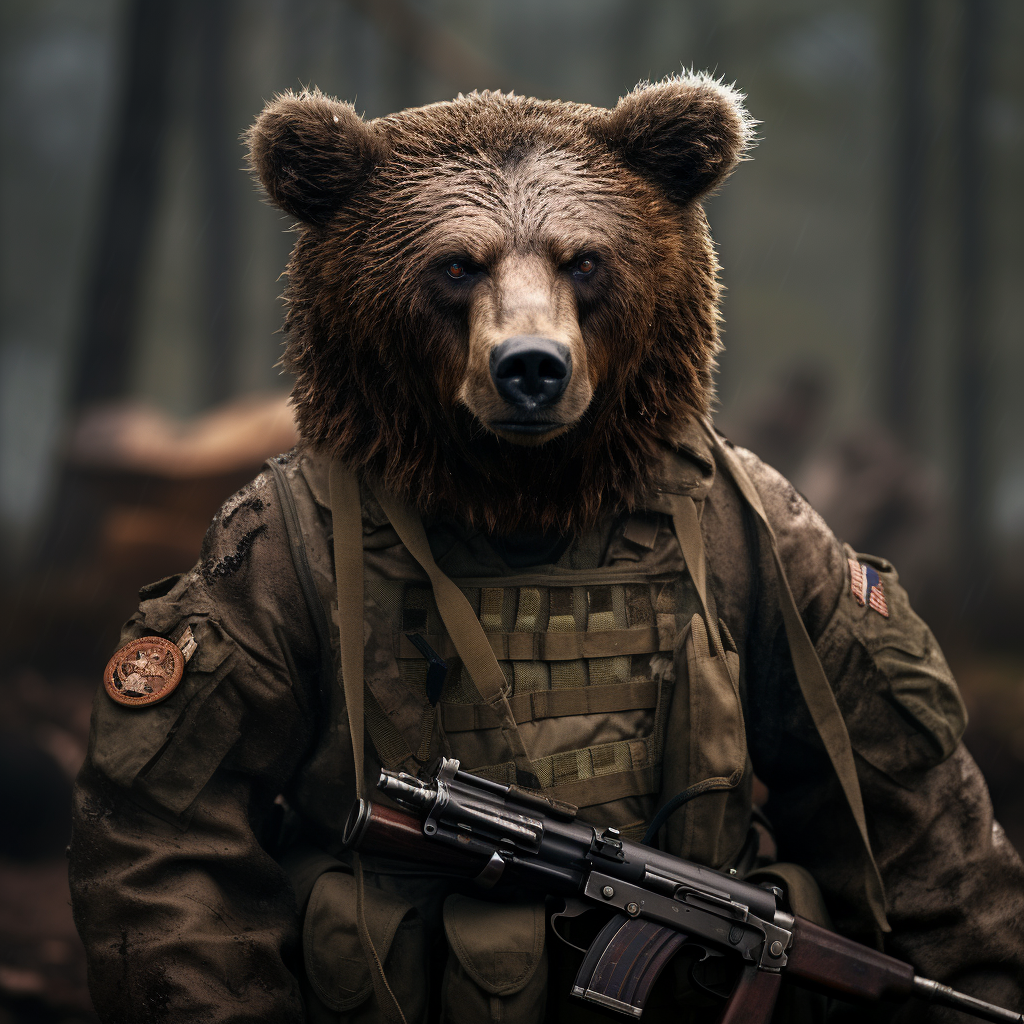 Brown bear war hero in soldier uniform