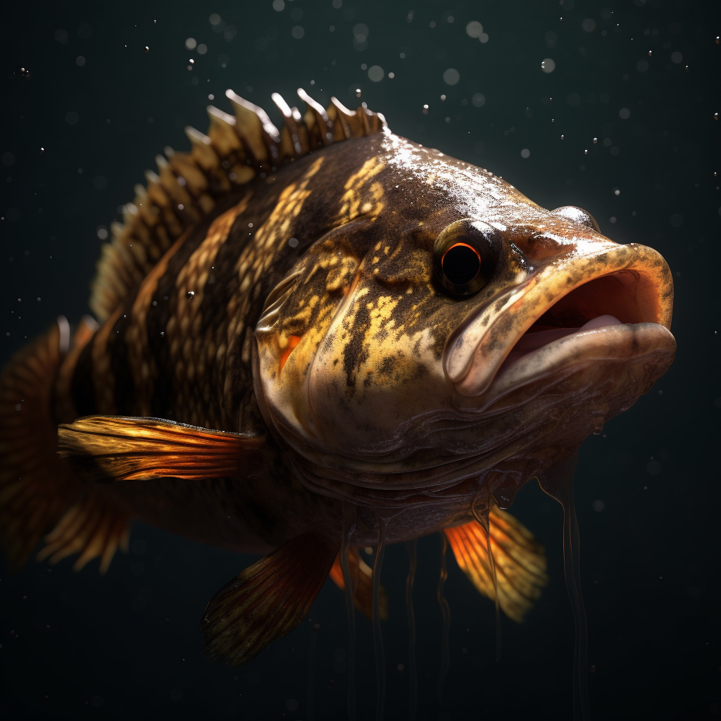 High-detail image of an angry calico bass underwater