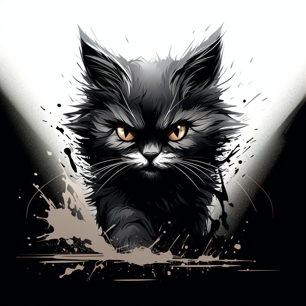 Angry cat in monochrome vector style