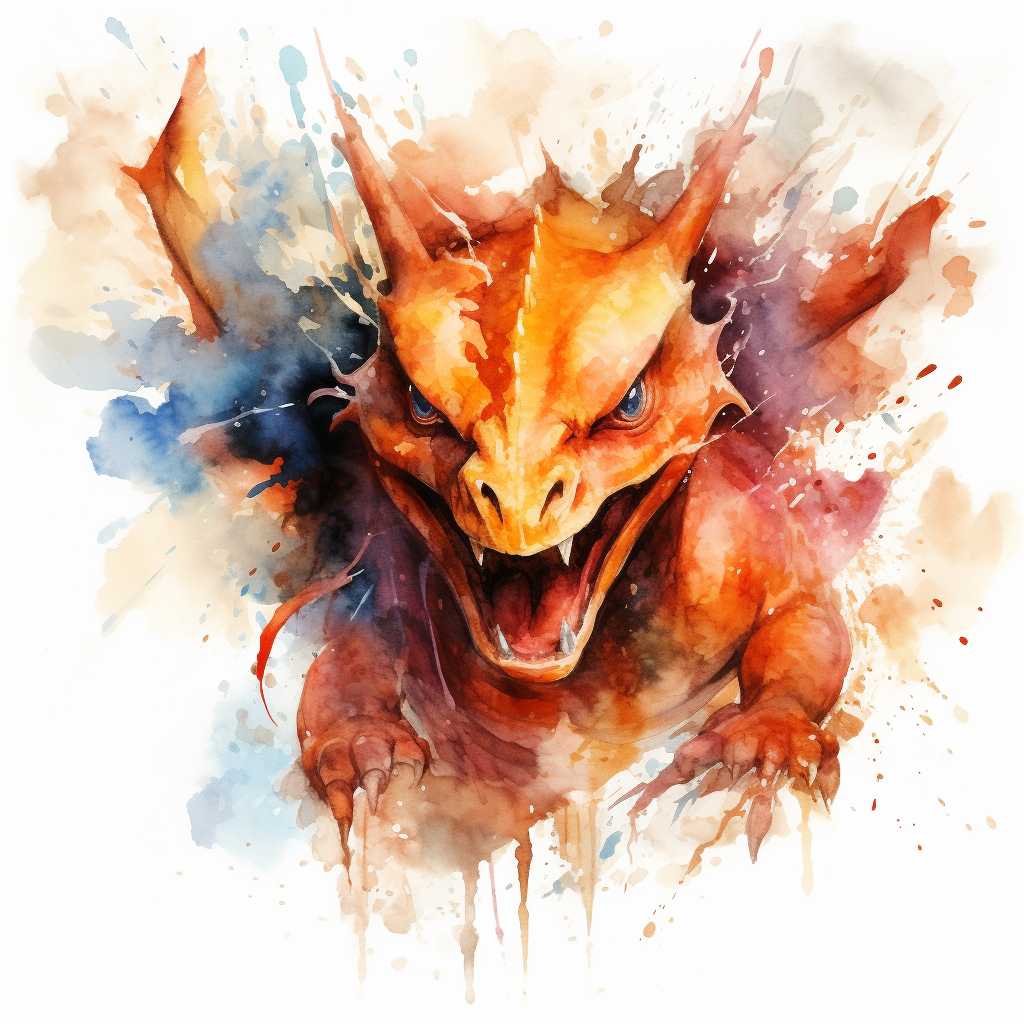 Angry Charizard Blowing Fire Watercolor