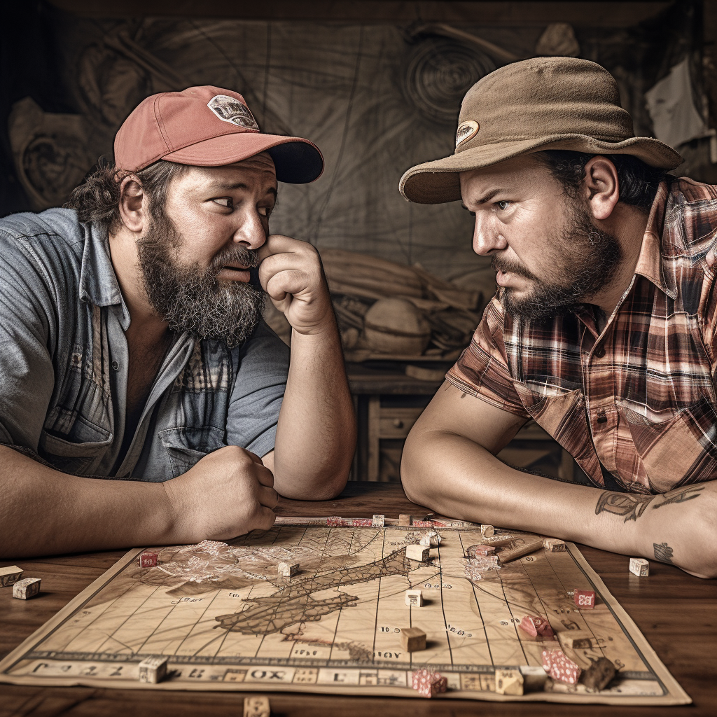 Angry rednecks arguing over a board game