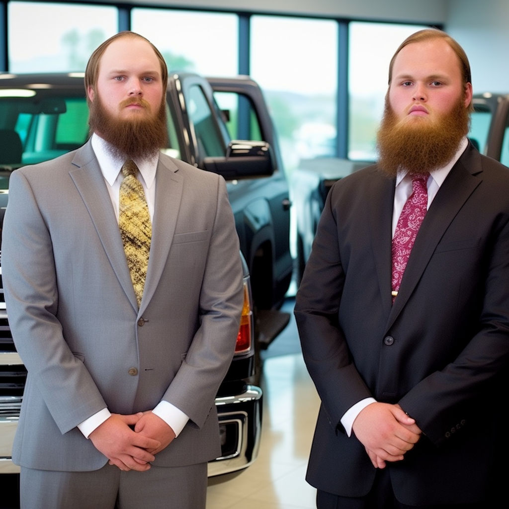 Angry rednecks wearing suits at Chevy Dealership