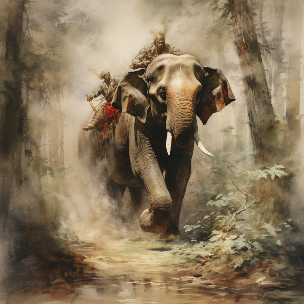 Elephant running through forest angrily