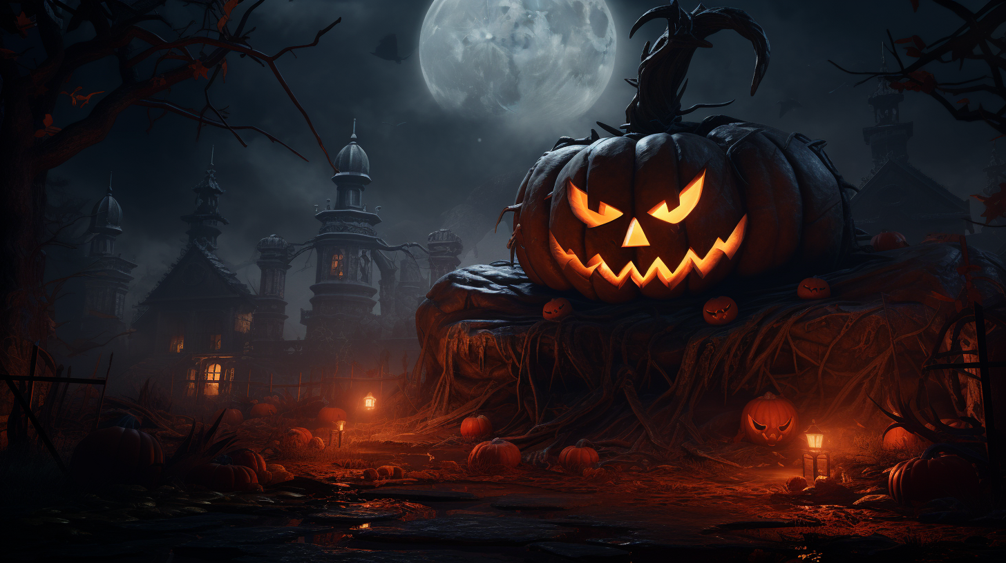 Angry Evil Pumpkin in Spooky Graveyard