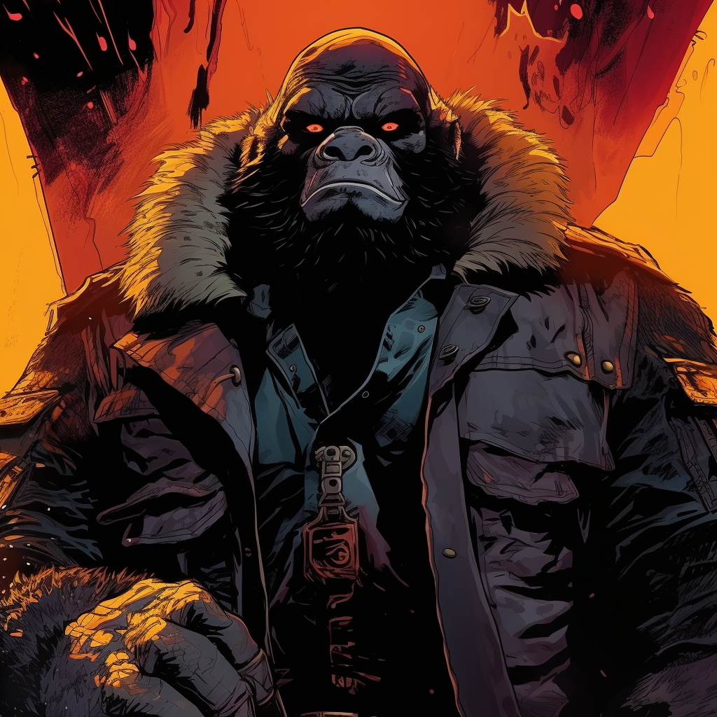 Angry gorilla in comic-style leather jacket