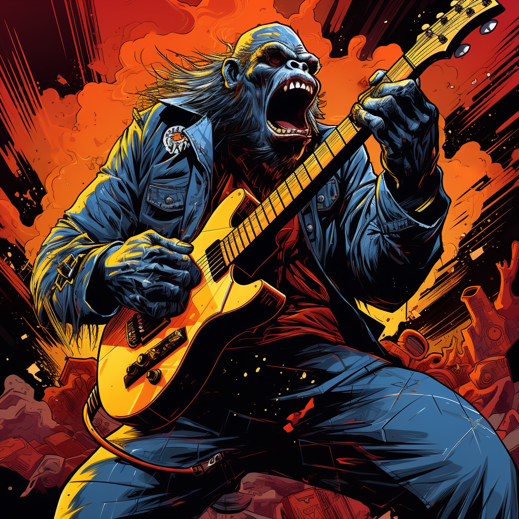 Detailed Angry Gorilla holding a Guitar