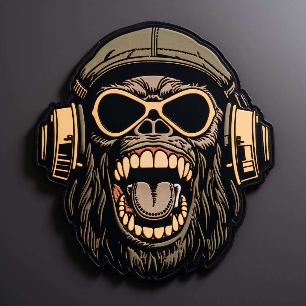 Angry gorilla wearing sunglasses and headphones