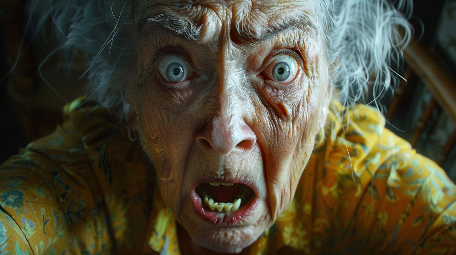 Angry grandmother screaming photo