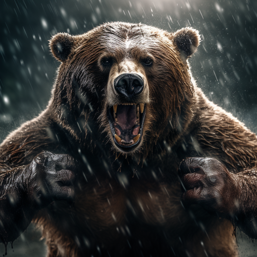 Angry grizzly bear in boxing ring