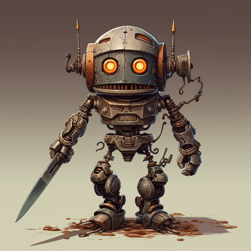 Angry humanoid robot with sword