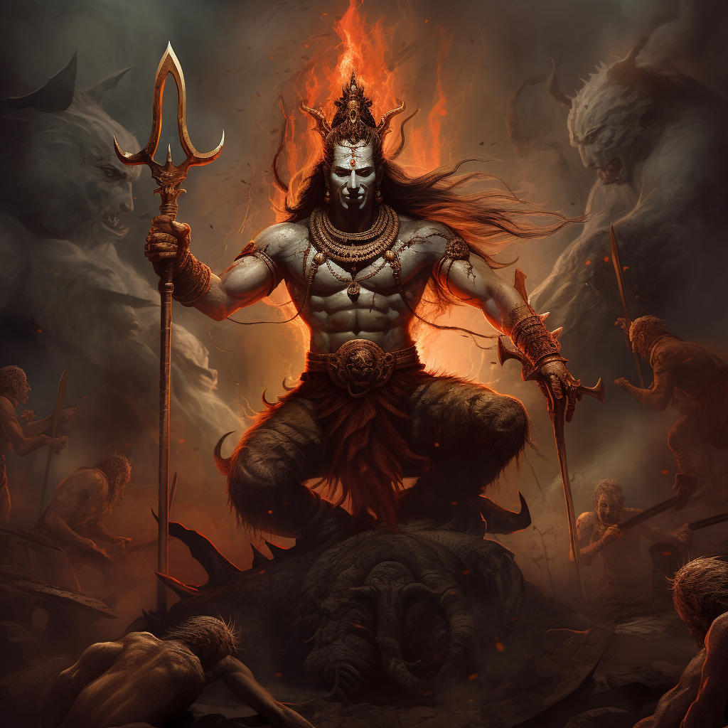 Angry Lord Shiva Warrior with 8 Hands and Weapons