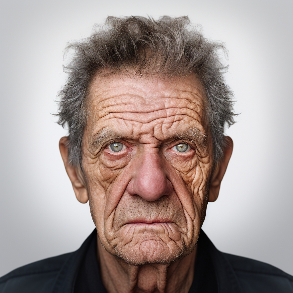 Scarred angry old man mugshot