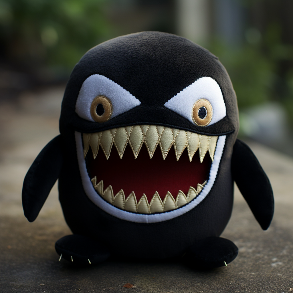 Angry penguin plushie with vampire teeth