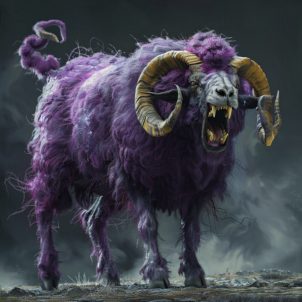 Angry purple ram baring teeth