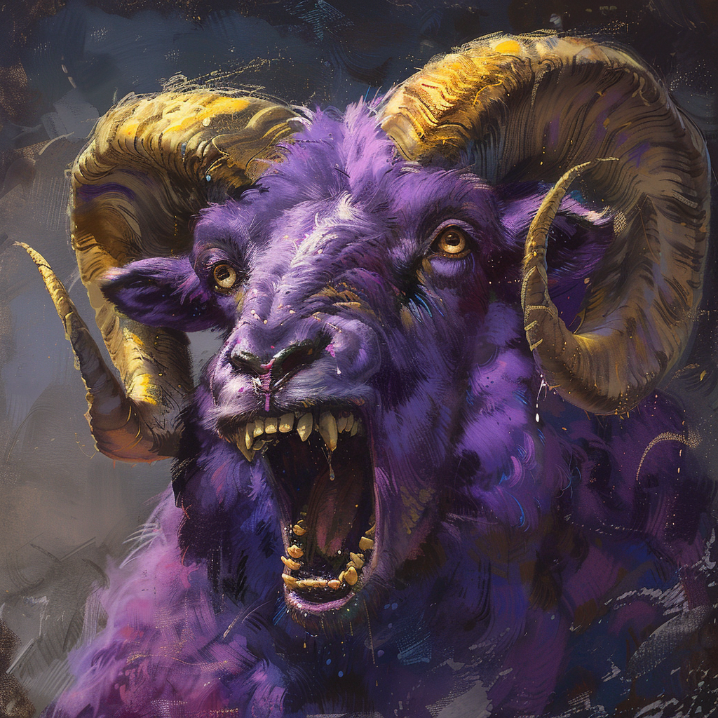 Angry Purple Ram Grey Yellow Teeth