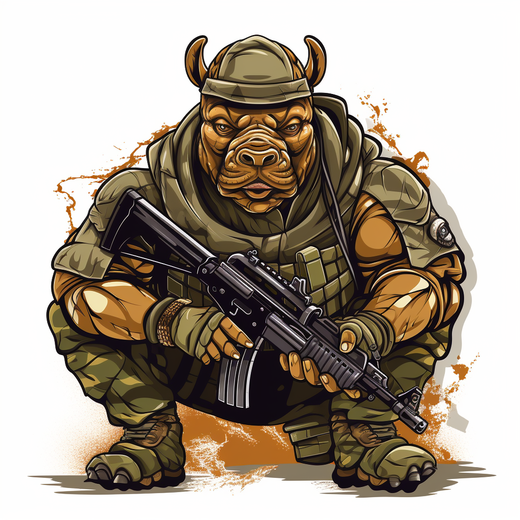 Angry Rhinoceros with Military Gear