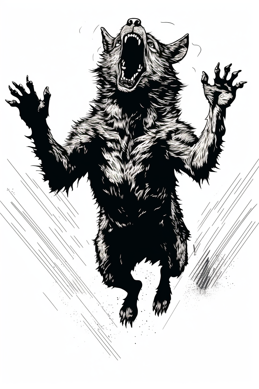 Angry roaring wolf in dynamic pose