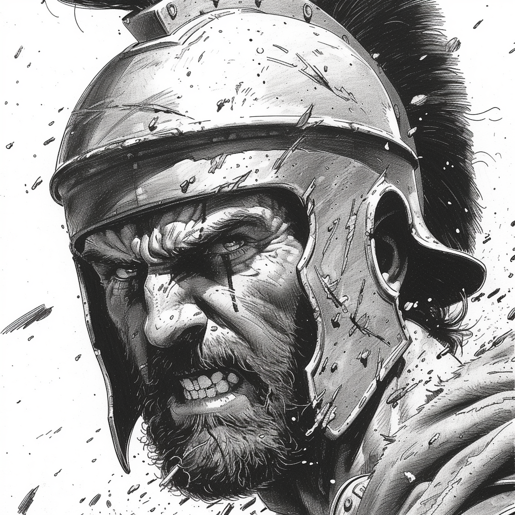 Angry Roman Soldier White Background Inking Hand Drawn Comics