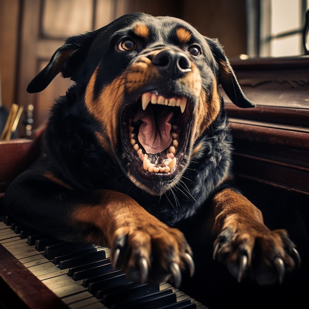 Angry Rottweiler in Piano