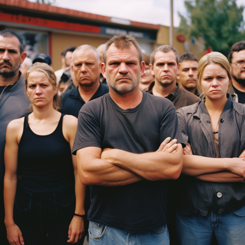 Angry and sad diverse community standing together