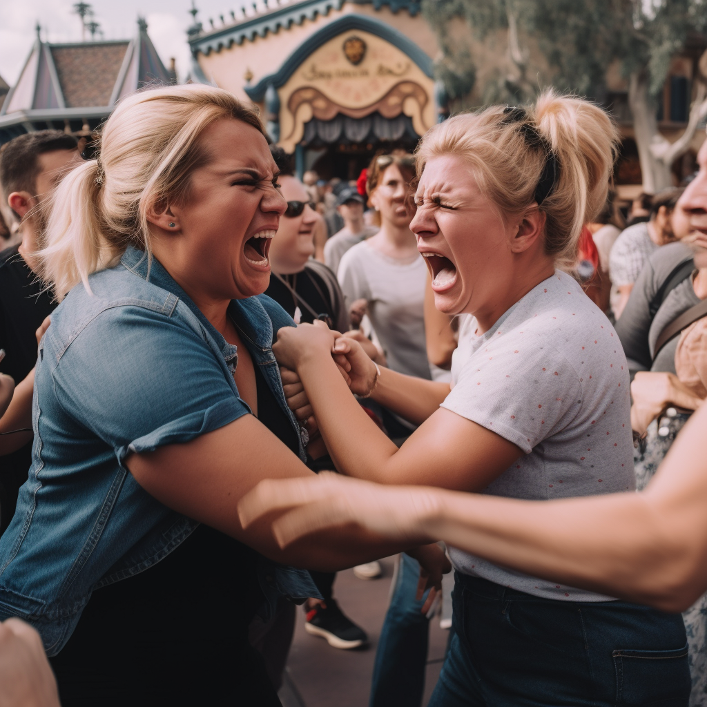 Angry people attacking Disneyland characters