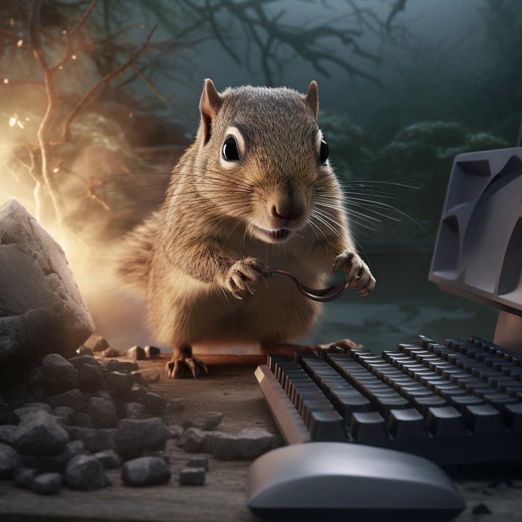 Angry squirrel playing Minecraft game