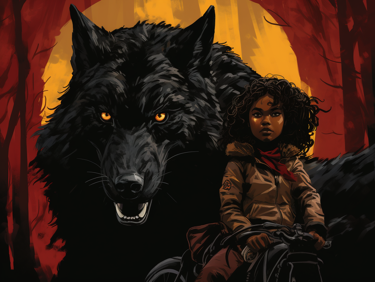 Angry black girl on giant wolf by Francavilla