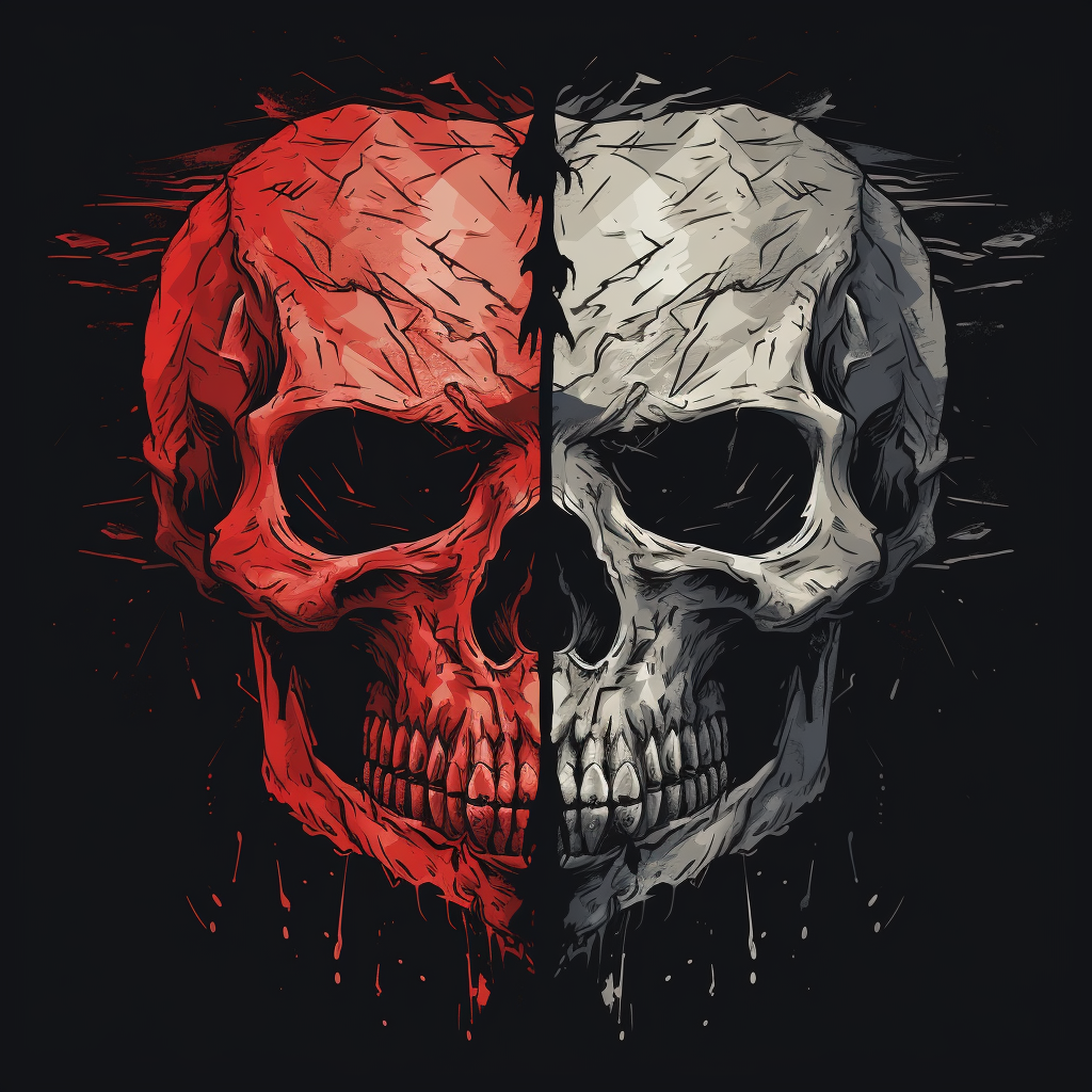 Two angry skulls in geometric grunge design