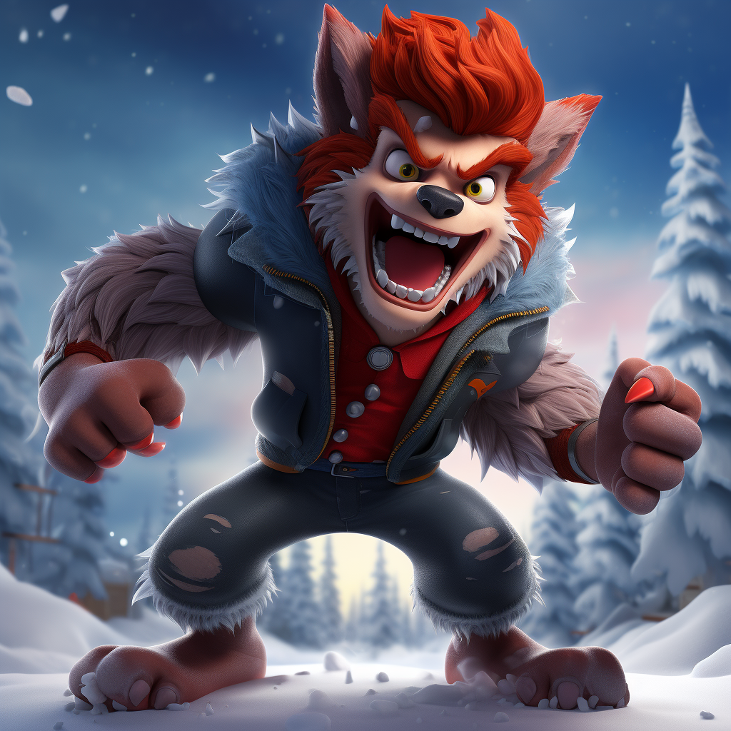 Powerful werewolf character in the snow