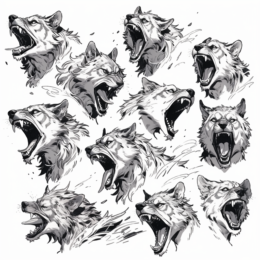 angry wild animals sketch style