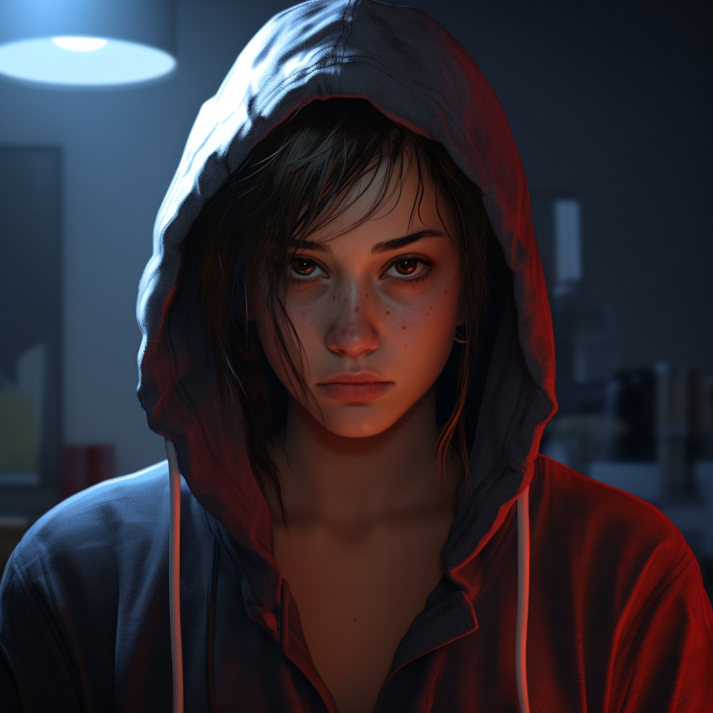 Angry girl with hoodie looking sad