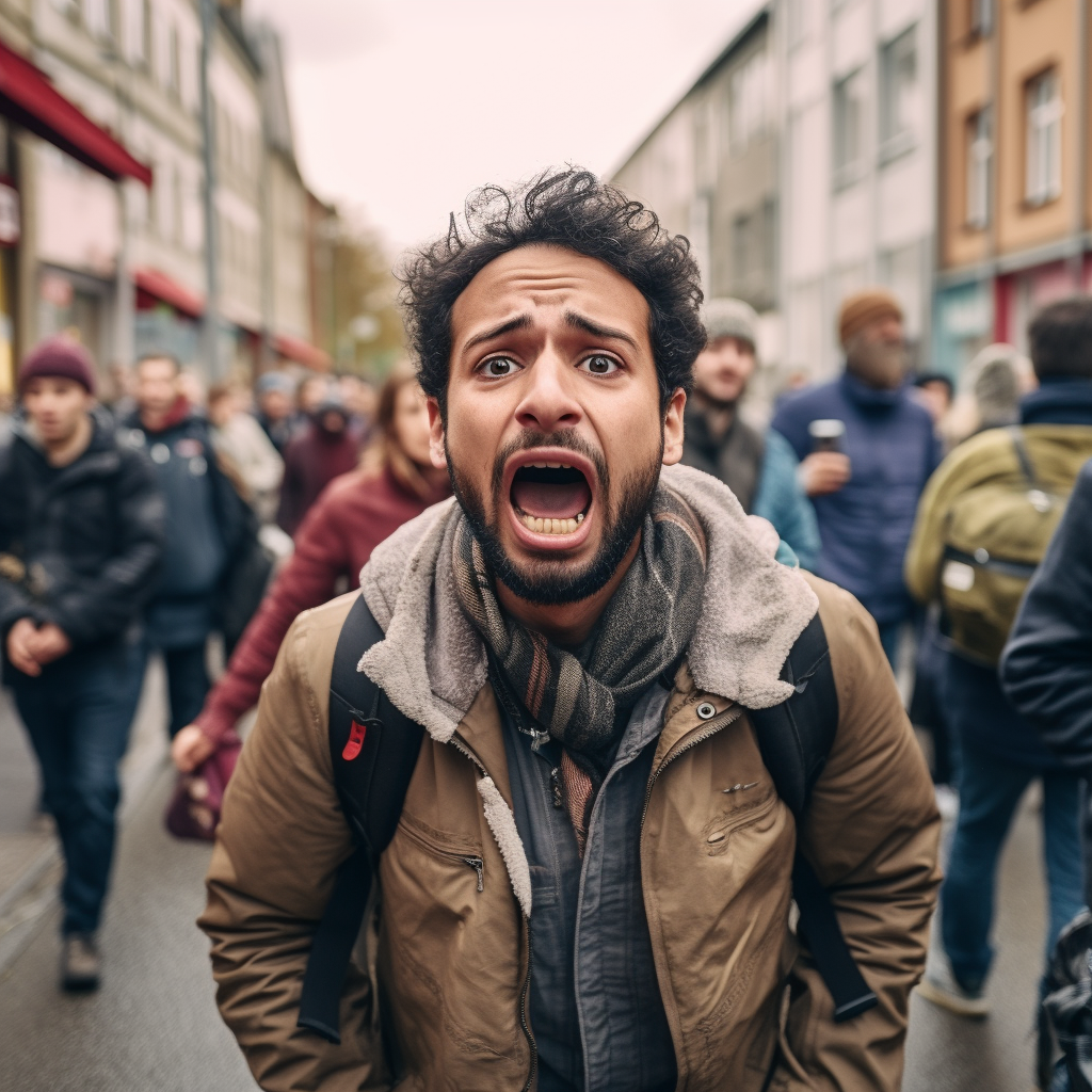 Angry migrant in German street