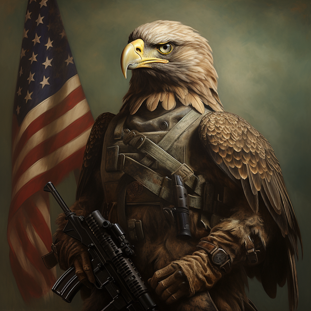 Angry military eagle with US flag