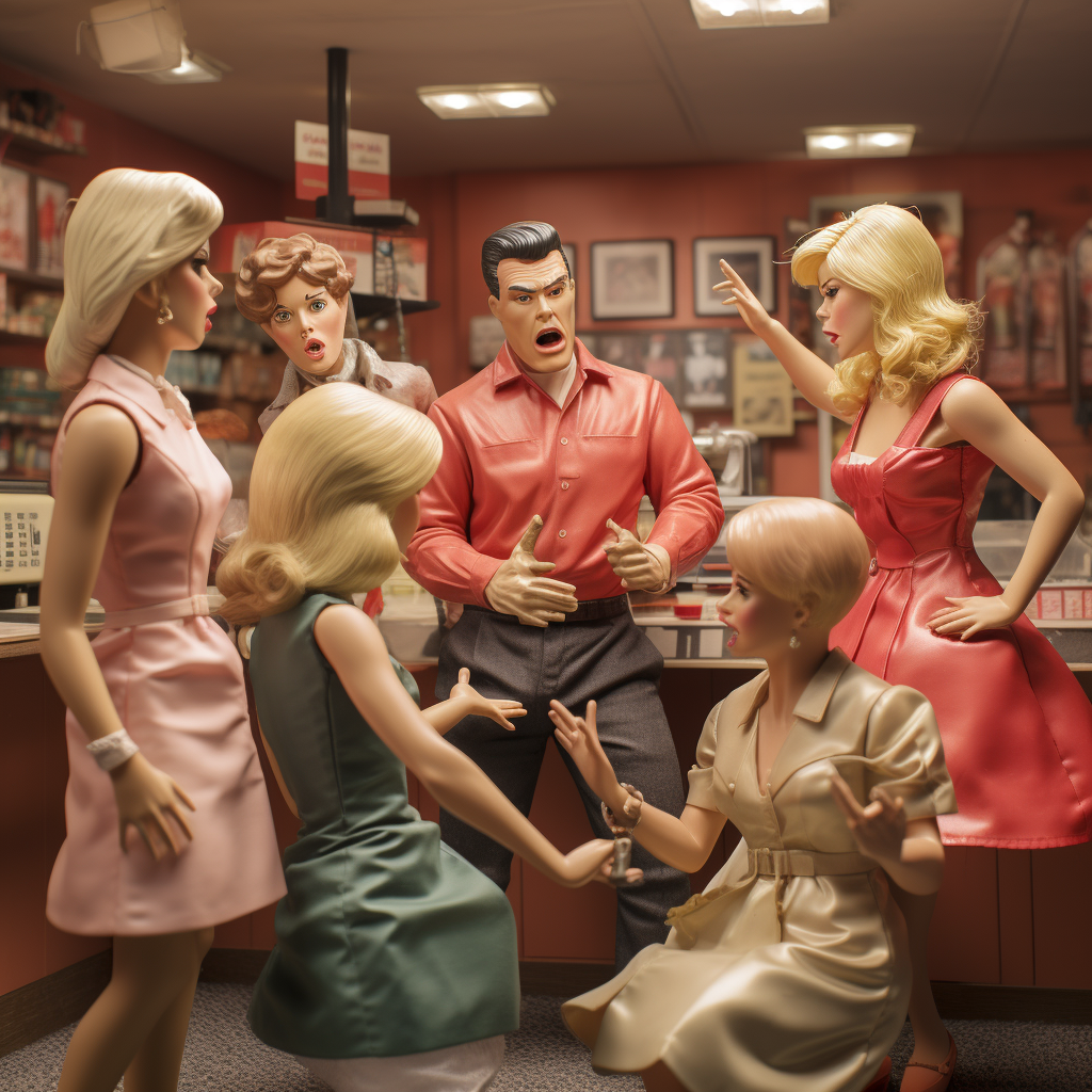 Group of Angry Feminists Arguing at Shop