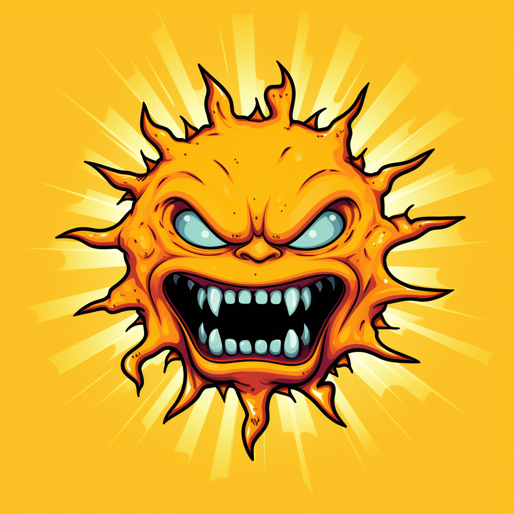 Cartoon of Angry Sun with Sharp Teeth