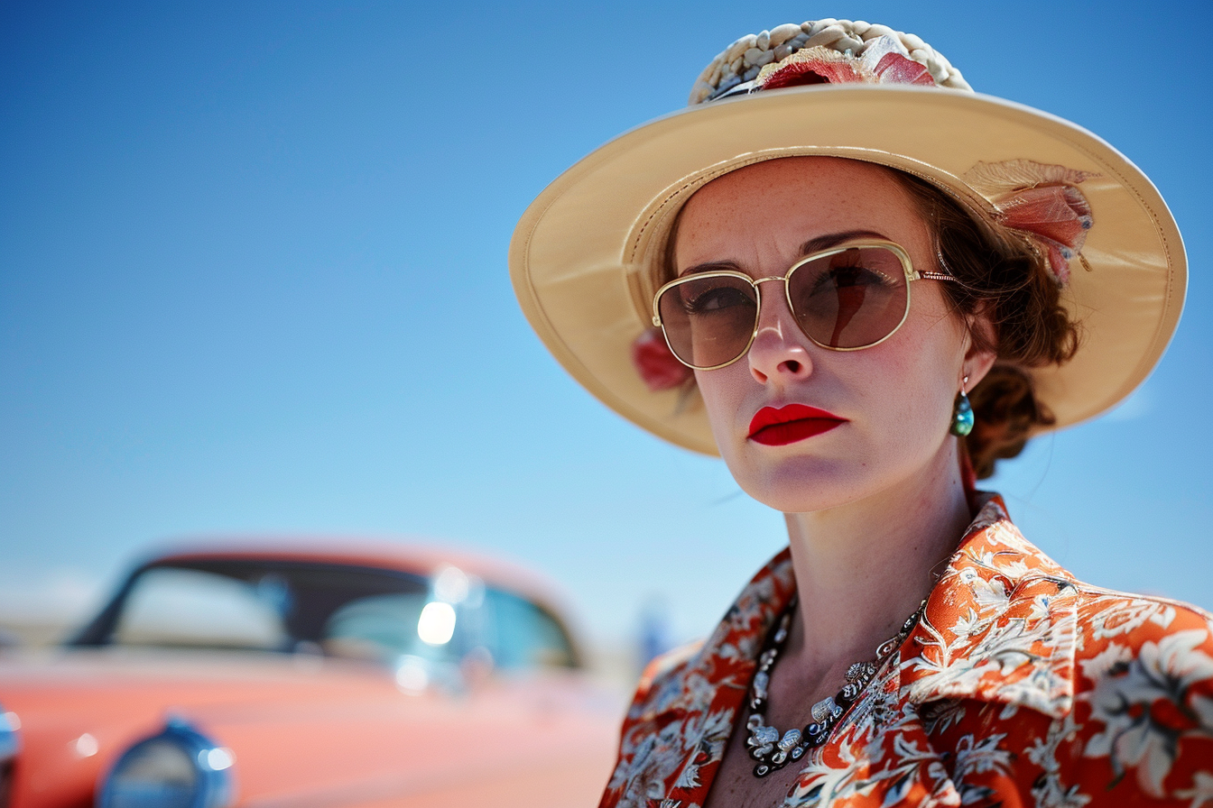 Angry woman in fancy clothes standing alone