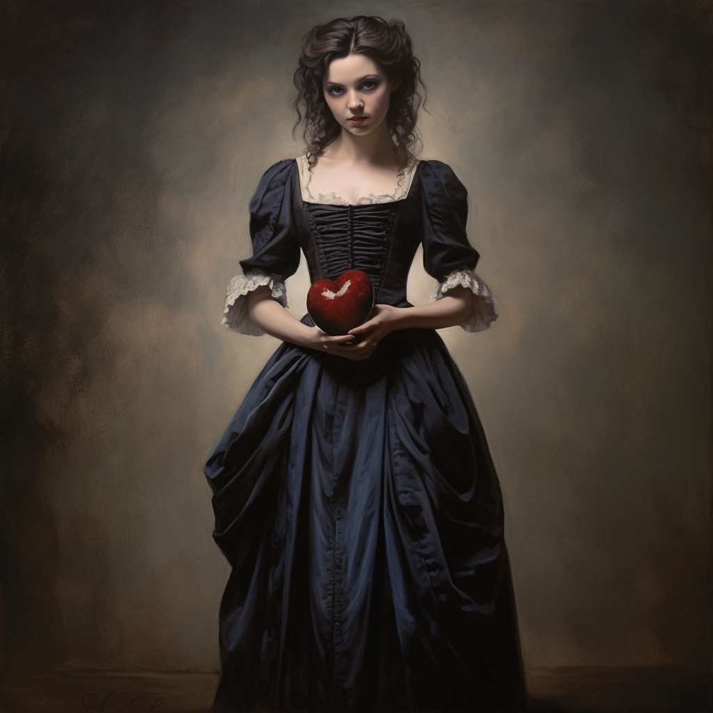 Angry woman with heart organ in Bouguereau style