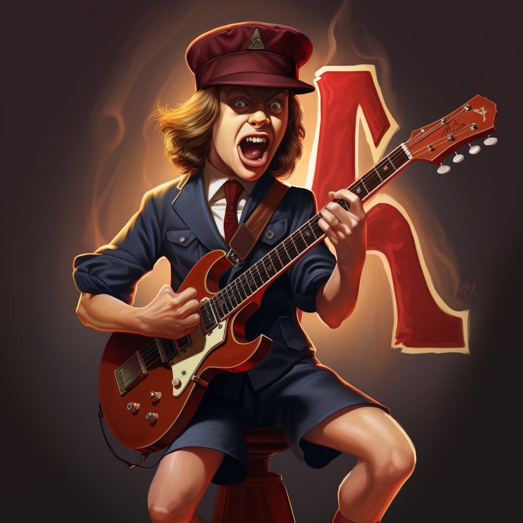 Angus Young in devilish school boy uniform