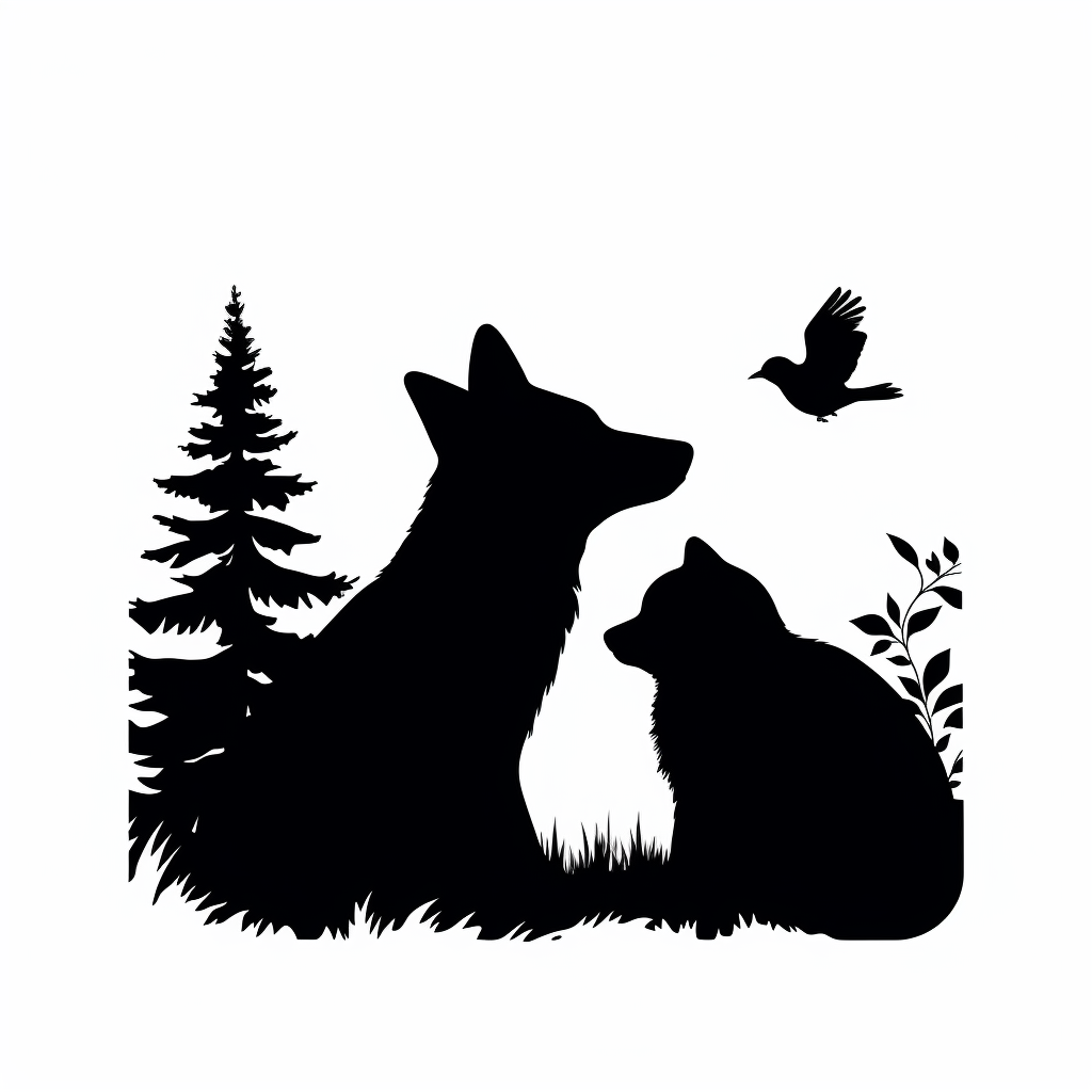 Silhouette of cuddling animals