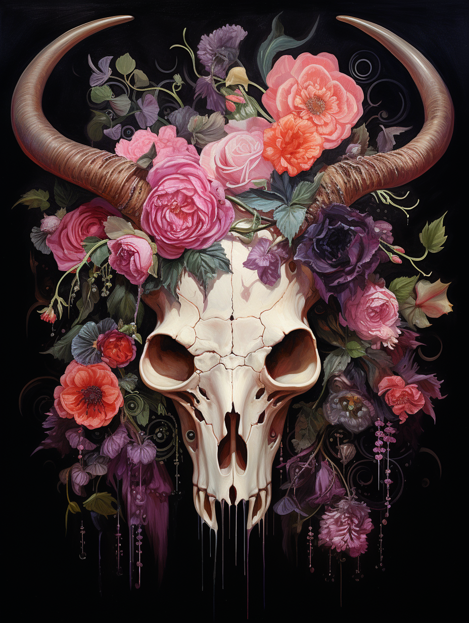 Gothic animal skull floral painting