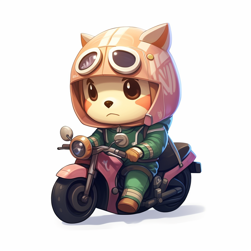 Animal Crossing character in motorcycle helmet