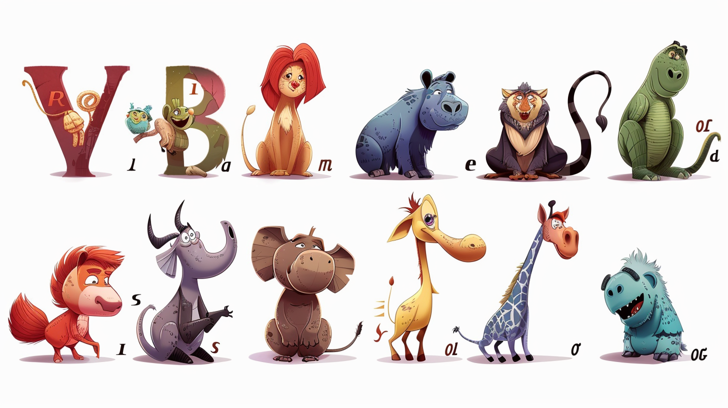 animals with ABC letter in Disney Pixar Style