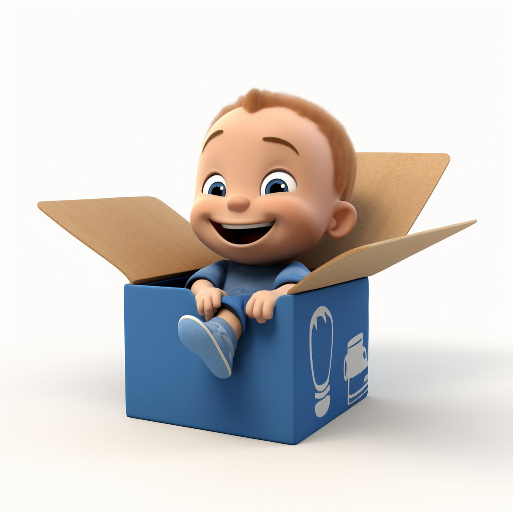 Cute animated baby in a box