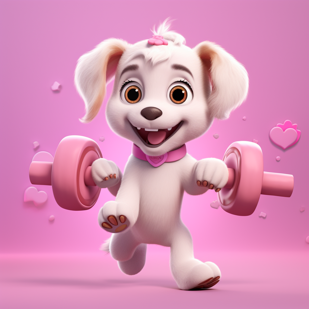 Cute puppy exercising with pink details