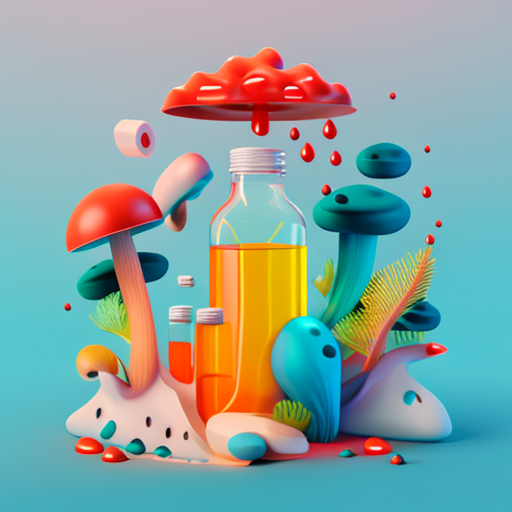 Colorful mushrooms and drinks from an animated bar