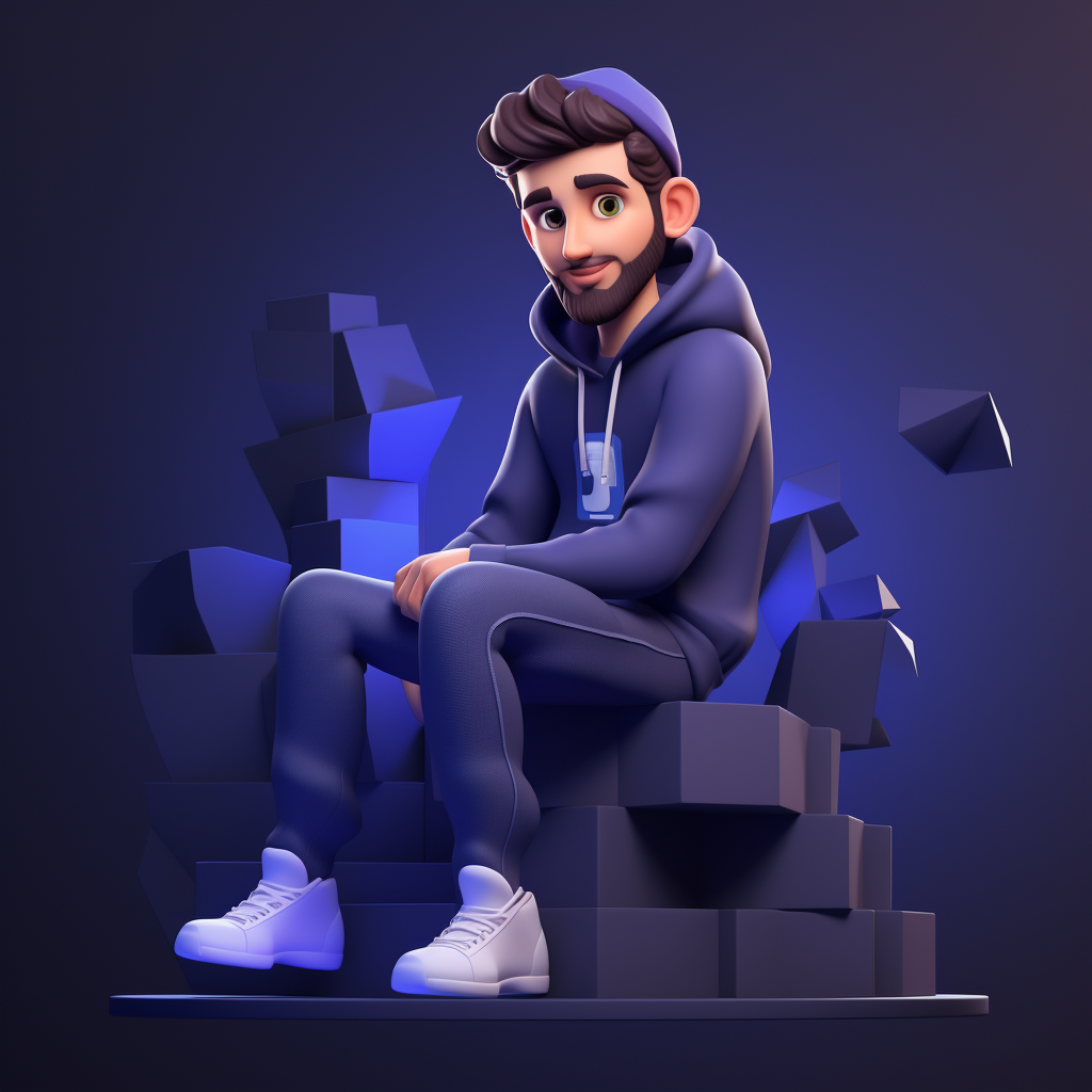 Animated character sitting on Facebook social media logo